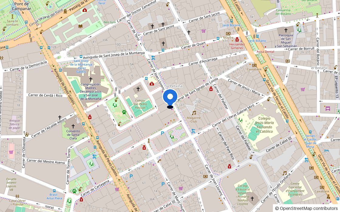 Mapa de la zona de Carrer de Joan Llorenç, 14, València, con la tienda marcada